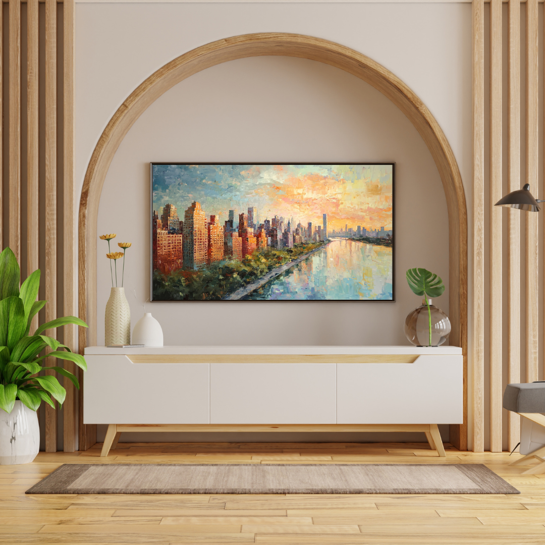 City at Sunset – Modern Impressionist Skyline Painting