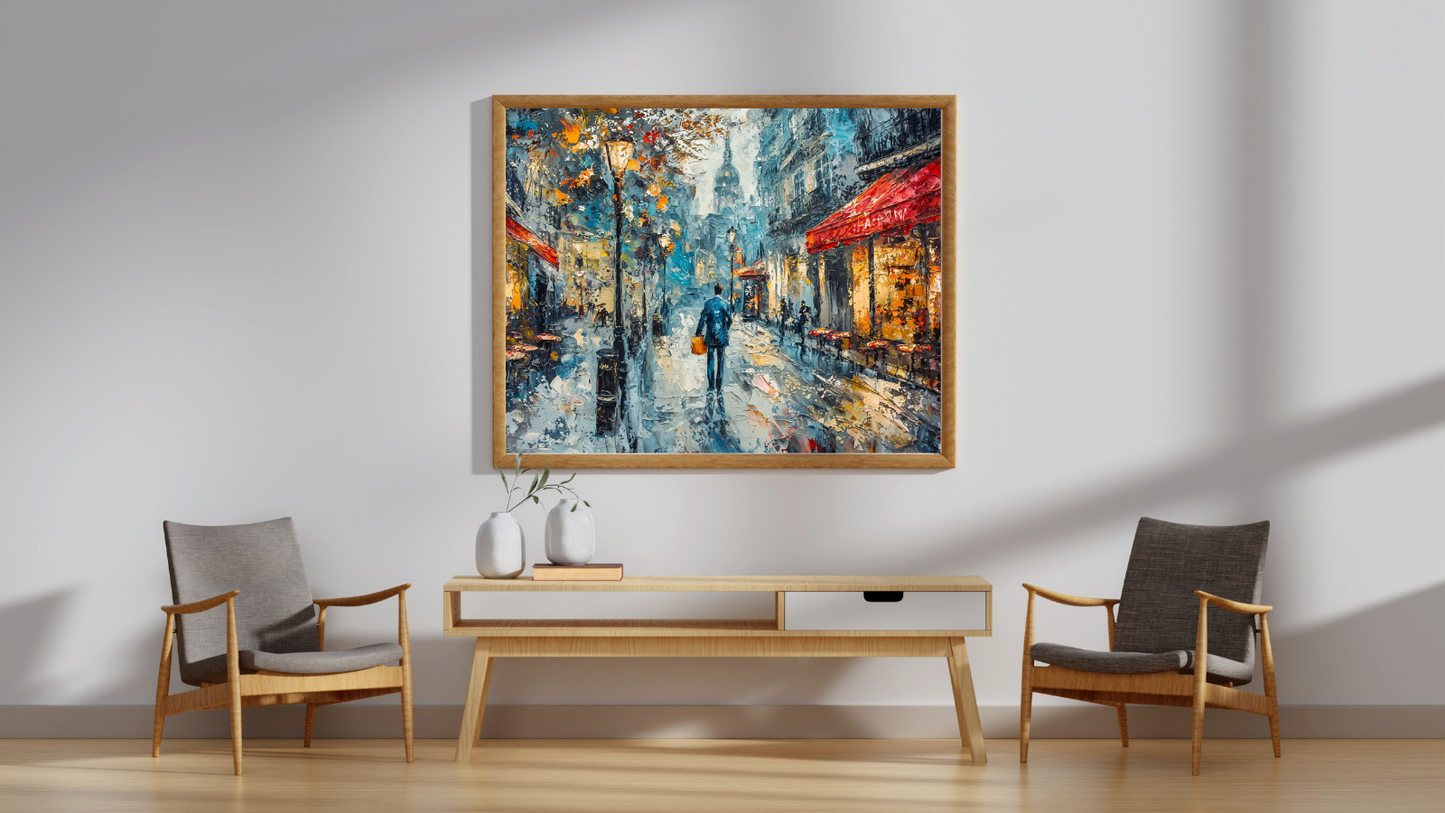 Regnerischer Pariser Abend – Romantische Straßencafé-Kunst