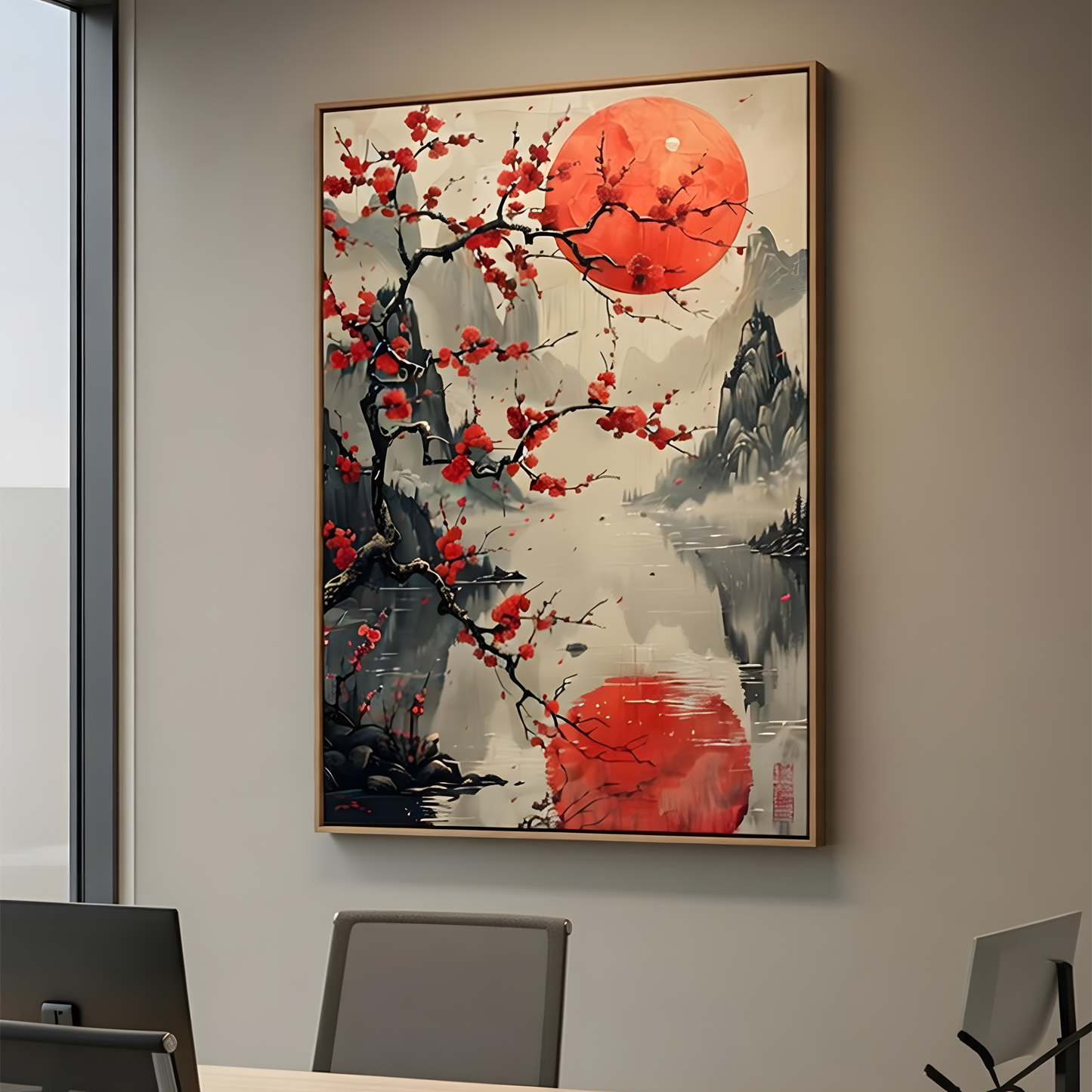Crimson Moon – Cherry Blossom Landscape Art