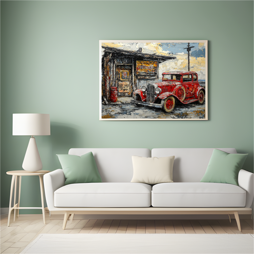 Tankstelle an der Route 66 – Vintage-Kunst im amerikanischen Stil