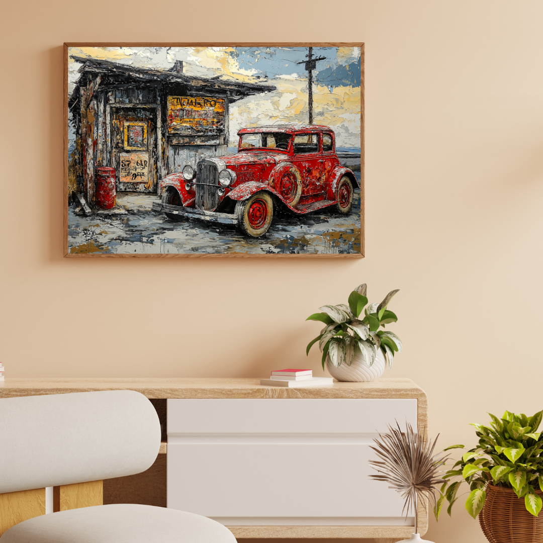 Tankstelle an der Route 66 – Vintage-Kunst im amerikanischen Stil