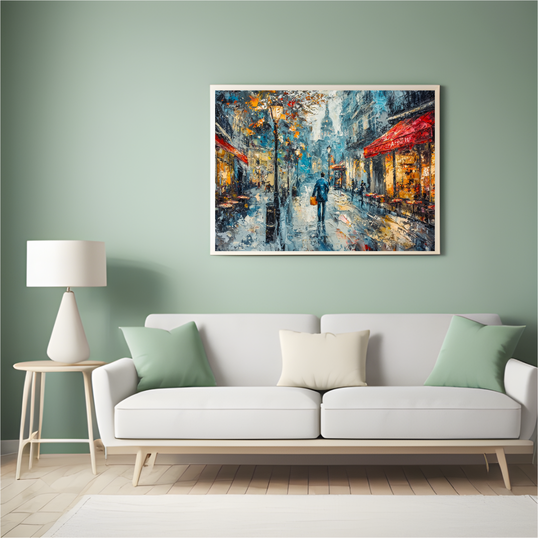 Regnerischer Pariser Abend – Romantische Straßencafé-Kunst