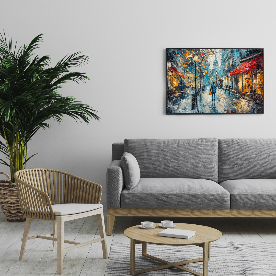 Regnerischer Pariser Abend – Romantische Straßencafé-Kunst