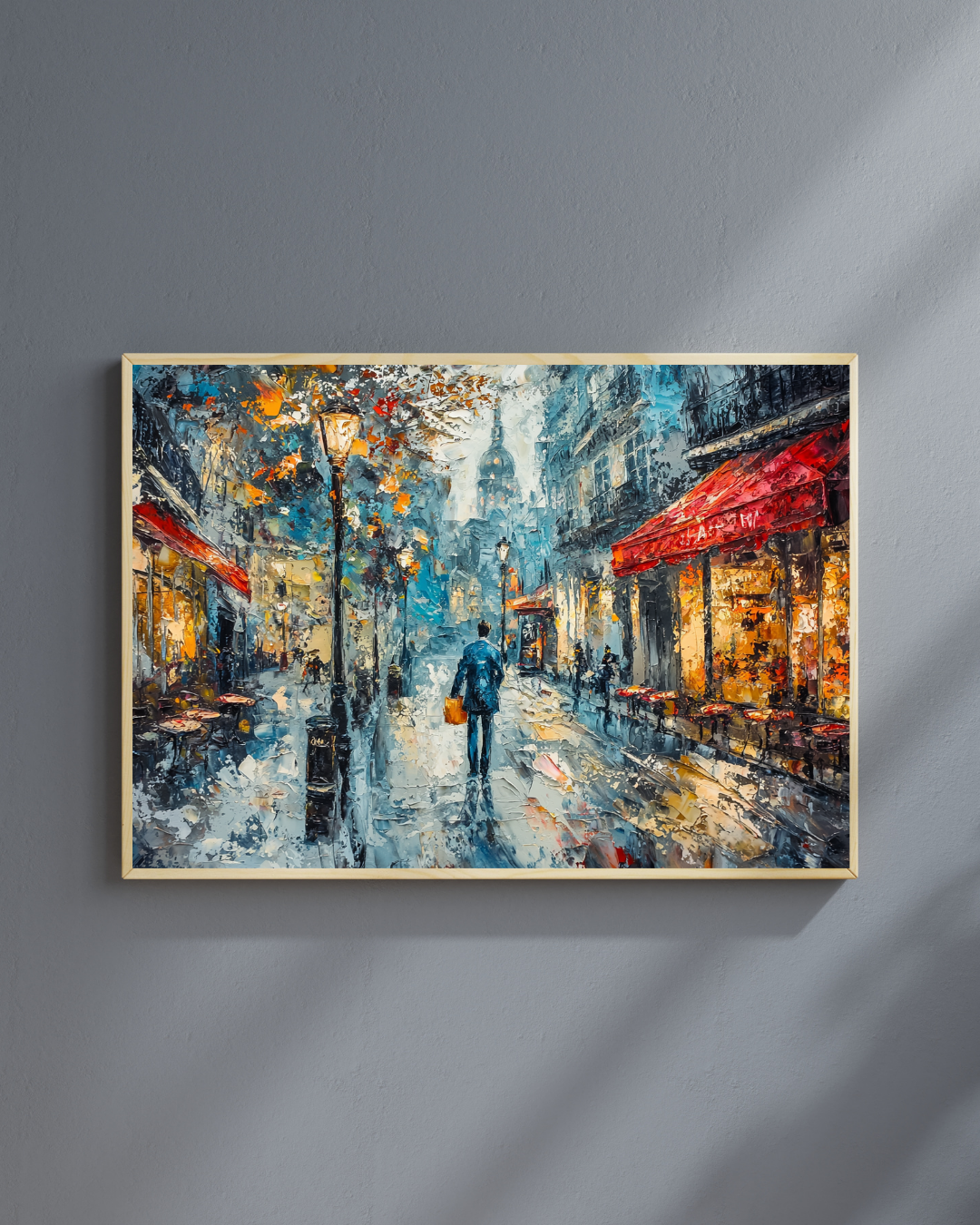 Regnerischer Pariser Abend – Romantische Straßencafé-Kunst