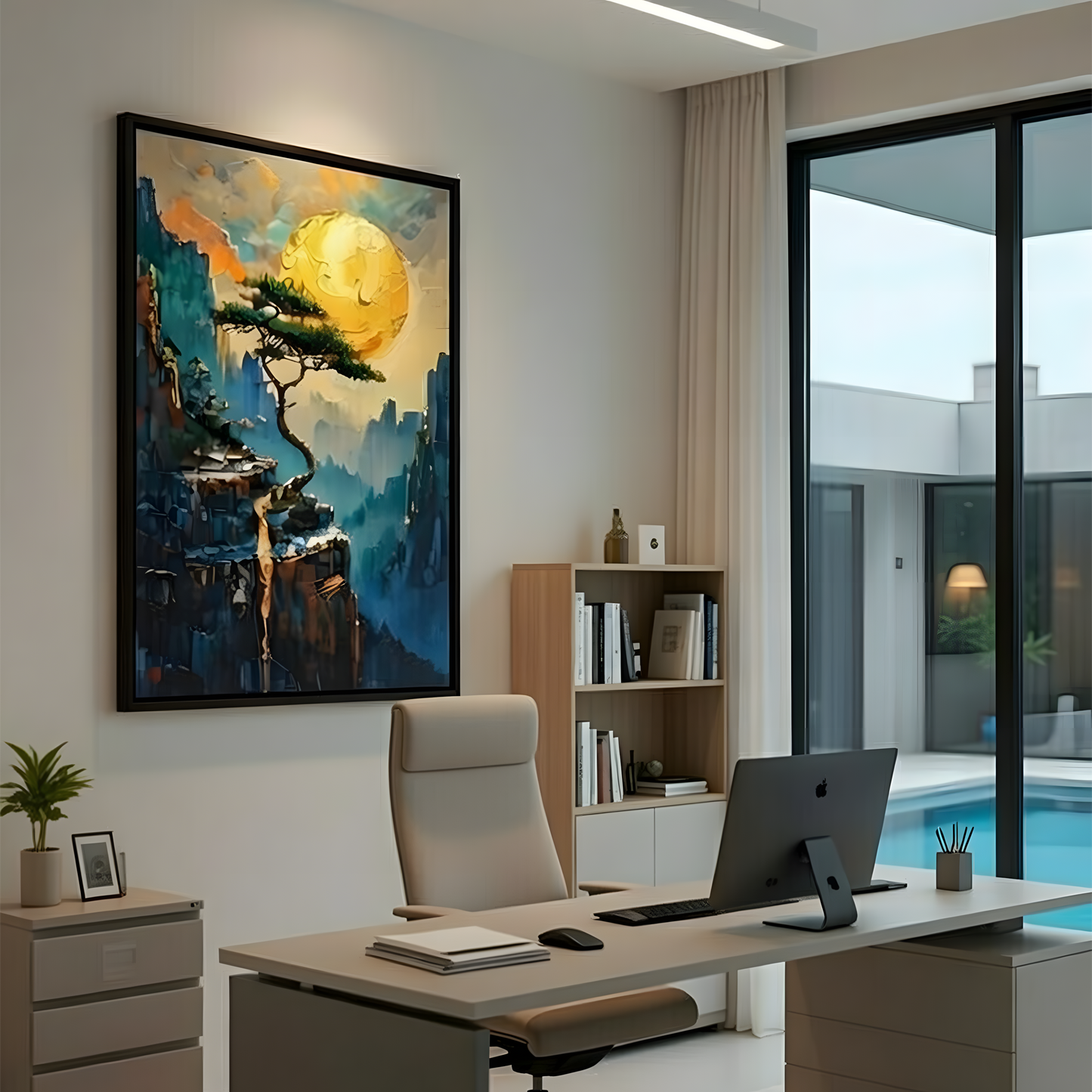 Golden Moonrise – Dreamlike Cliffside Landscape Canvas