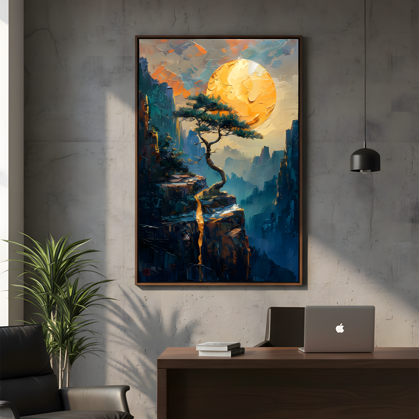 Golden Moonrise – Dreamlike Cliffside Landscape Canvas