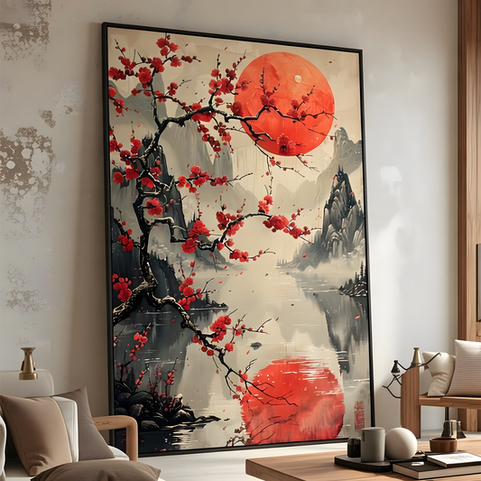 Crimson Moon – Cherry Blossom Landscape Art