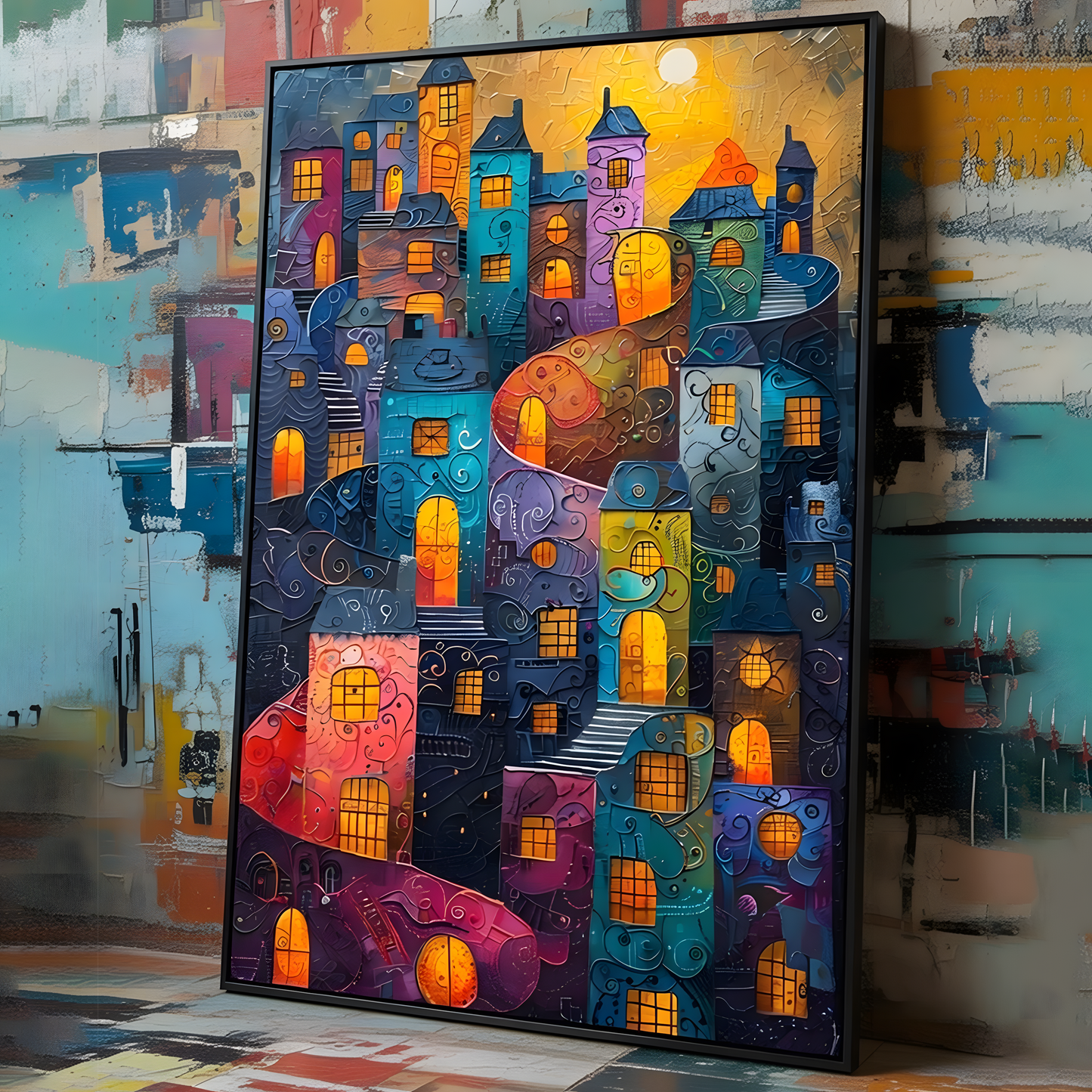 Whimsical City – Colorful Fantasy Town Canvas
