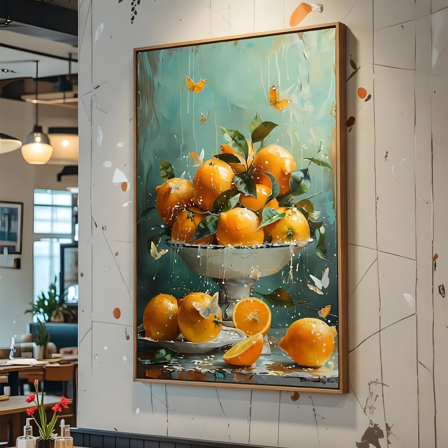 Golden Citrus – Oranges & Butterflies Still Life Canvas
