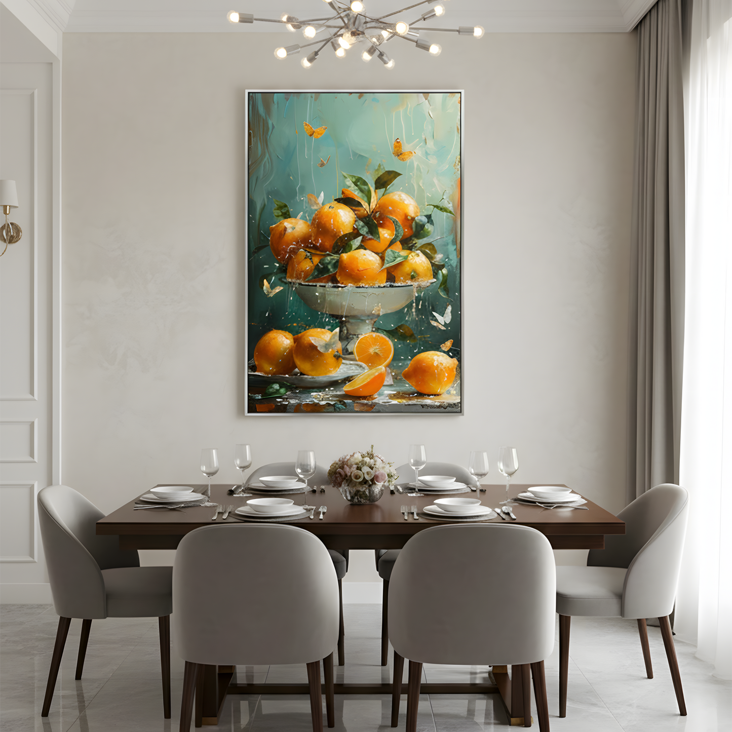 Golden Citrus – Oranges & Butterflies Still Life Canvas